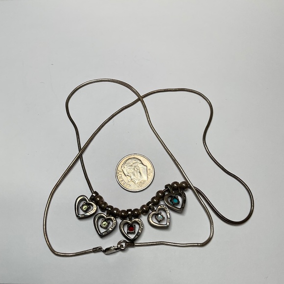 Vintage Sterling Silver LENOX Multi Gemstone Heart Shapes Necklace. 19” long - Picture 5 of 6